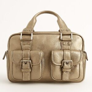 Michael Michael Kors Gold Metallic Leather Large Satchel Shoulder Bag